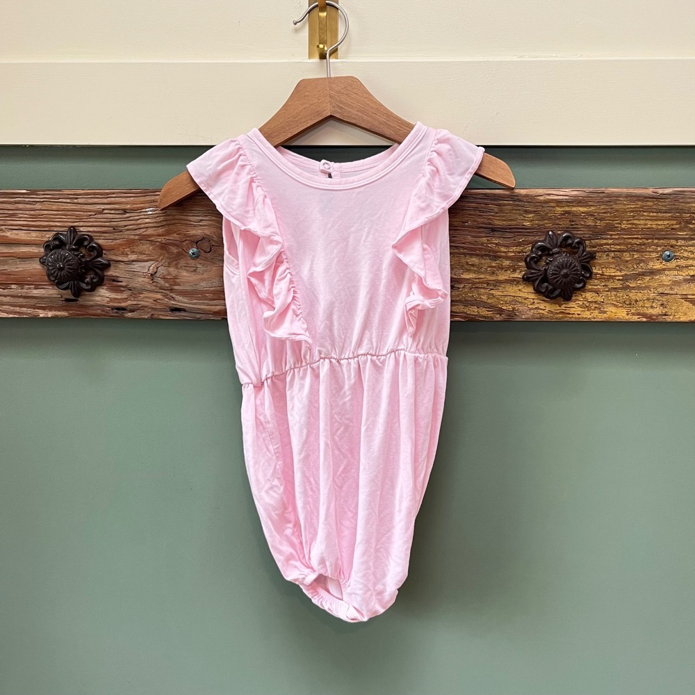 Kyte Baby Pink Bamboo Ruffle Bubble Romper 3T Sleeveless Flutter Snap Back